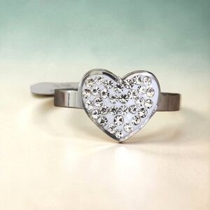 Sparkling Crystal Heart Stainless Steel Ring - Size 9